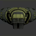 Futuristic Armored Weapon Helmet 3D Model Featuring Sci Fi Tactical Design and Green Gray Color