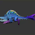 Colorful Mythical Creature With Blue Purple Pink Spikes Claws And Open Mouth