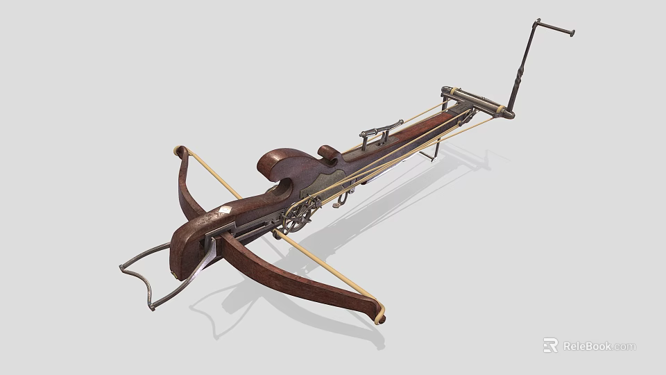 Handcrafted Vintage Crossbow With Wooden Body Metal Components Bowstring And Classic Design 3d model 
