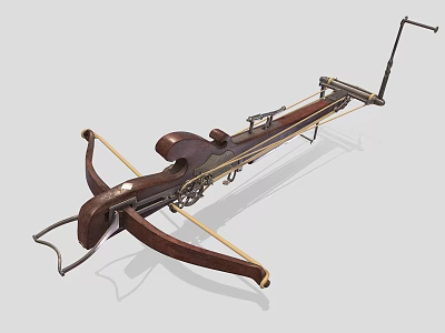 Handcrafted Vintage Crossbow With Wooden Body Metal Components Bowstring And Classic Design 3d model