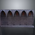 Gothic Stone Wall With Arched Windows Red Glass Brick Texture And Base 3d model