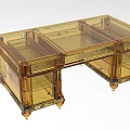 Transparent Glass Office Desk With Golden Legs And Drawer Storage Design