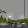 Modern Outdoor Globe Lights Hanging And Ground Lamps With Greenery And Stones