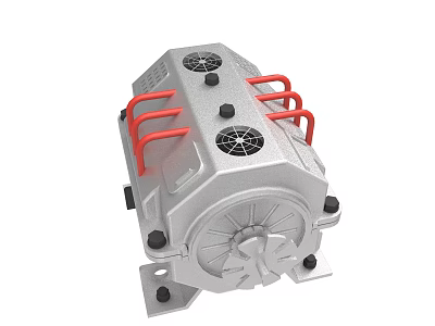 Industrial Mechanical Device With Silver Casing Red Handles Ventilation Grilles And Base Mounting Bracket 3d model