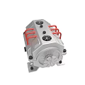 Industrial Mechanical Device With Silver Casing Red Handles Ventilation Grilles And Base Mounting Bracket