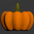 Plump Fresh Orange Pumpkin With Green Stem On Dark Background