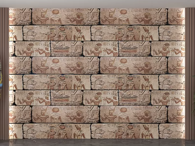 Ancient Egyptian Mural Background Wall With Hieroglyphic Reliefs And Carved Figures 3d model