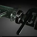 Vintage Green Military Cannons With Spoked Wheels And Long Steel Barrels