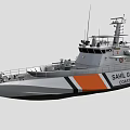 Coast Guard Yacht With Orange And White Stripes And Navigation Equipment
