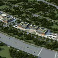 Aerial Planning of Modern Building Complex with Greenery Roads and Parking Areas