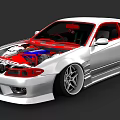 White Modified Sports Car With Open Hood Showing Red And Blue Engine Components