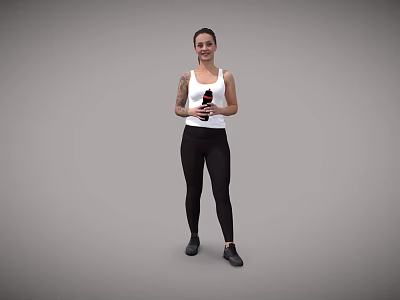 Children Playing With Woman Holding Bottle Standing In Gray Background 3d model