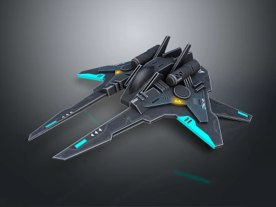 Futuristic Black Spaceship With Sleek Design Blue Glowing Accents And Metallic Wings 3d model