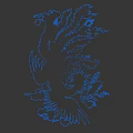 Intricate Phoenix Carving with Vibrant Feathers and Cloud Patterns on Deep Blue Background 3d model