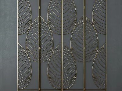 Modern Elegant Metal Screen With Gold Leaf Pattern And Intricate Design 3d model