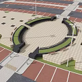 Park Landscape Design With Paved Plaza Green Lawn Areas Street Lamps And Parking Spaces
