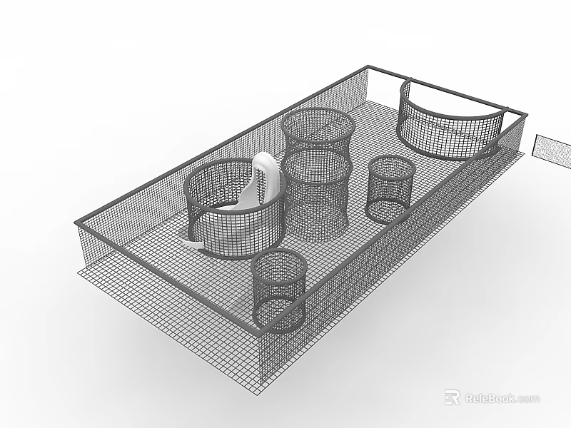 Wireframe Model Display With Cylindrical Structures And Curved Platform Design 3d model