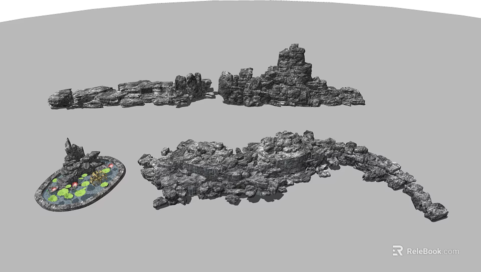 Beautiful Garden Ornaments Featuring Rockery Stone Formations And Natural Landscape Decor 3d model 