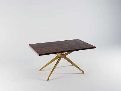 Modern Minimalist Dining Table With Dark Wood Top And Gold Metal Geometric Legs 3d model