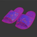 Blue Slippers With Floral And Butterfly Patterns On Soft Fabric And Pink Trimmed Edges