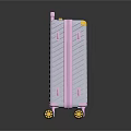 Modern Light Gray Striped Hard Shell Suitcase With Pink Handle And Rolling Wheels 3d model