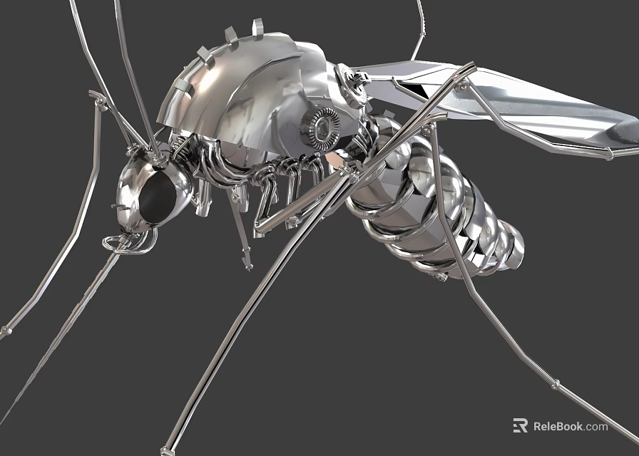 Smart Machine Mechanical Mosquito With Metallic Body And Detailed Wings Legs Structure 3d model 