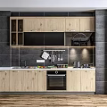 Modern Kitchen Featuring Light Wood Cabinets White Countertop Dark Tile Backsplash And Cooking Utensils