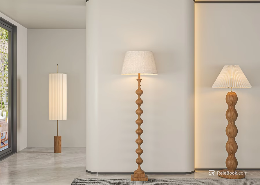 Modern Floor Lamps With Unique Designs In Interior Space 3d model