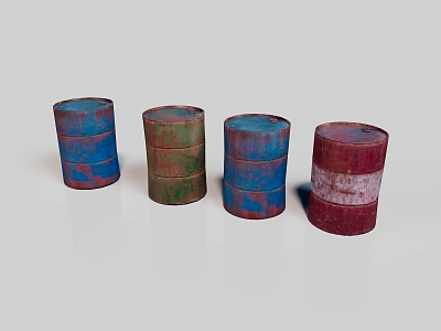 Colorful Rustic Oil Barrels With Blue Green Red And Distressed Surfaces 3d model