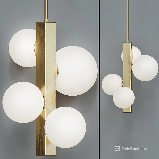 Modern Contemporary Chandelier with Golden Metal Frame And White Spherical Globes 3d model 