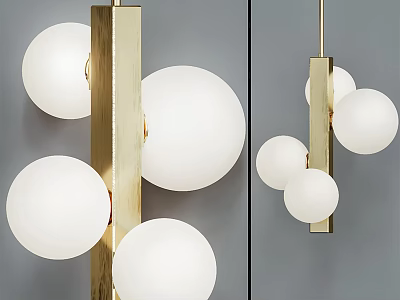 Modern Contemporary Chandelier with Golden Metal Frame And White Spherical Globes 3d model
