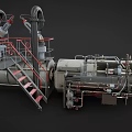 Heavy Duty Industrial Machinery With Large Cylindrical Body Piping Systems And Metal Ladders Platforms
