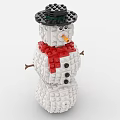 Cute Building Blocks Snowman Figure With Black Hat Red Scarf Carrot Nose And Stick Arms