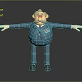 Cartoon Style Elderly Man Game And Movie Character In Blue Suit With Medals Arms Outstretched