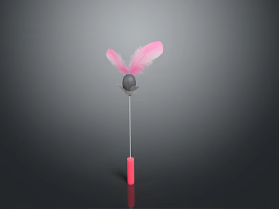 Adorable Cat Playing With Pink Feather Toy Wand For Fun Playtime 3d model