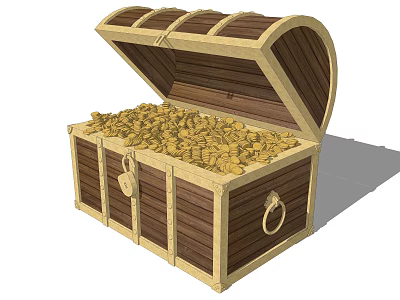 Open Wooden Chest With Curved Lid Filled With Shining Gold Coins 3d model
