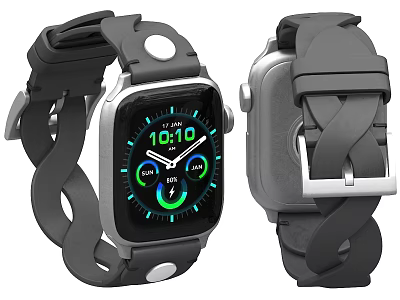 Modern Smart Watch With Black Strap Colorful Screen Showing Time Health Features 3d model
