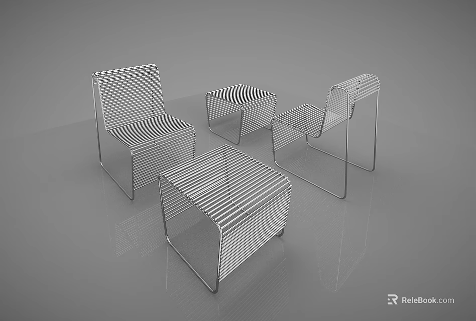 Modern Transparent Leisure Chairs With Striped Design and Matching Side Table in Minimalist Setting 3d model 
