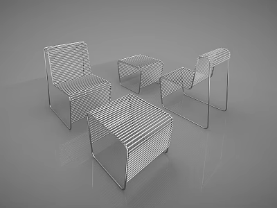 Modern Transparent Leisure Chairs With Striped Design and Matching Side Table in Minimalist Setting 3d model