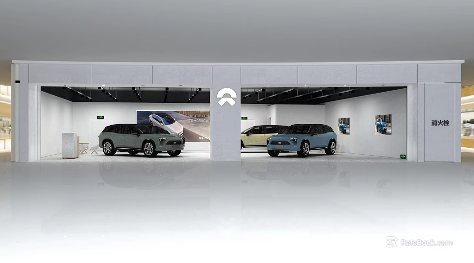 Modern Car Exhibition Hall Interior With Multiple Colored Cars And Brand Posters 3d model 