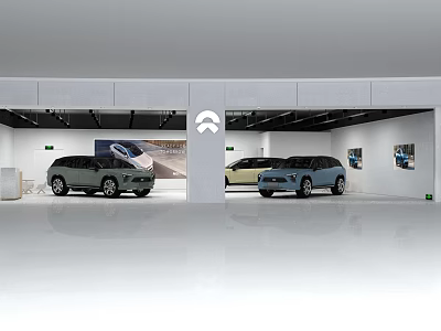 Modern Car Exhibition Hall Interior With Multiple Colored Cars And Brand Posters 3d model