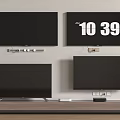 Multiple TVs With Wall Mounted And Stand Display Time 10 39 On Wooden Shelf