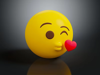 Cute Yellow Winking Emoji Decorative Ornament Set with Red Heart Accent 3d model