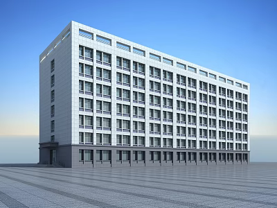 Modern Office Building Exterior With Large Windows Dark Base And Open Plaza 3d model