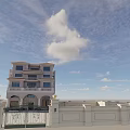 Elegant Detached Villa With Stone Exterior Arched Porch Balcony And Large Windows Under Blue Sky