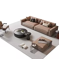 Modern Brown Sofa and Coffee Table Set With Accent Chair Floor Lamp and Decorative Pillows