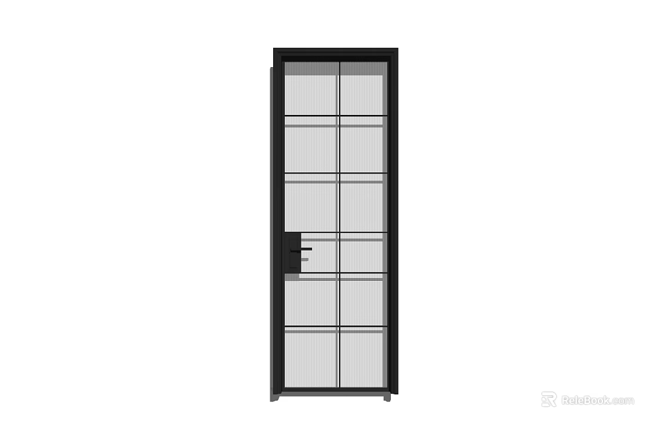 Sleek Modern Glass Grid Door With Black Frame And Handle Design 3d model 
