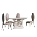 Elegant Modern Light Colored Dining Table Set With Curved Base And Padded Chairs 3d model