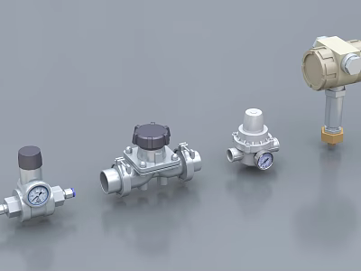 Industrial Equipment Pressure Regulators And Valves With Stainless Steel Construction And Pressure Gauges 3d model