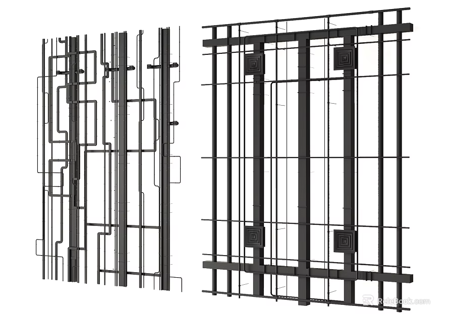 Pipe Frame Structure Design With Grid Layout And Metal Components 3d model 